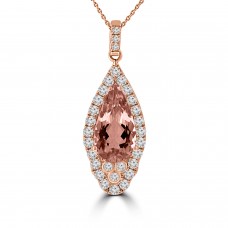 2.91 Ct Pear Shaped Morganite and Diamonds Pendant Necklace in 14k White Gold 2.91 Ct Pear Shaped Morganite and Diamonds Pendant Necklace in 14k White Gold